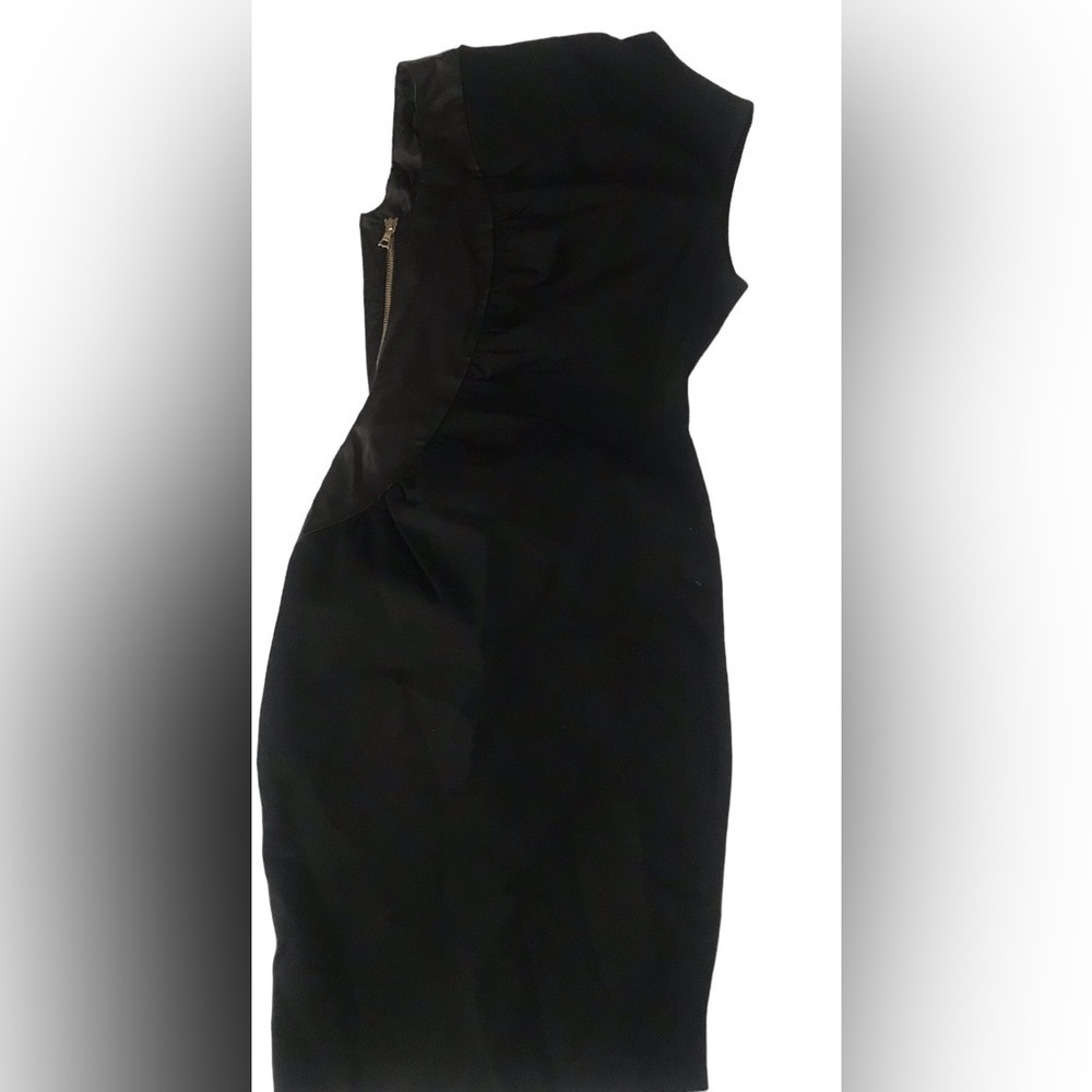 Sportstaff black ruche faux leather sheath dress size 4 Nwot